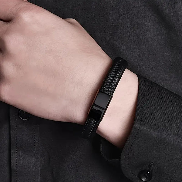 Men's Black Bracelet - PU Leather