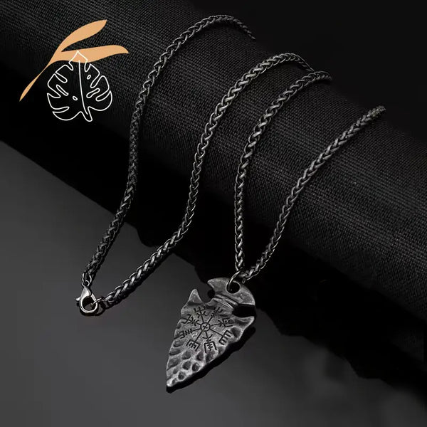 Men's Rugged Arrowhead Viking Pendant Necklace